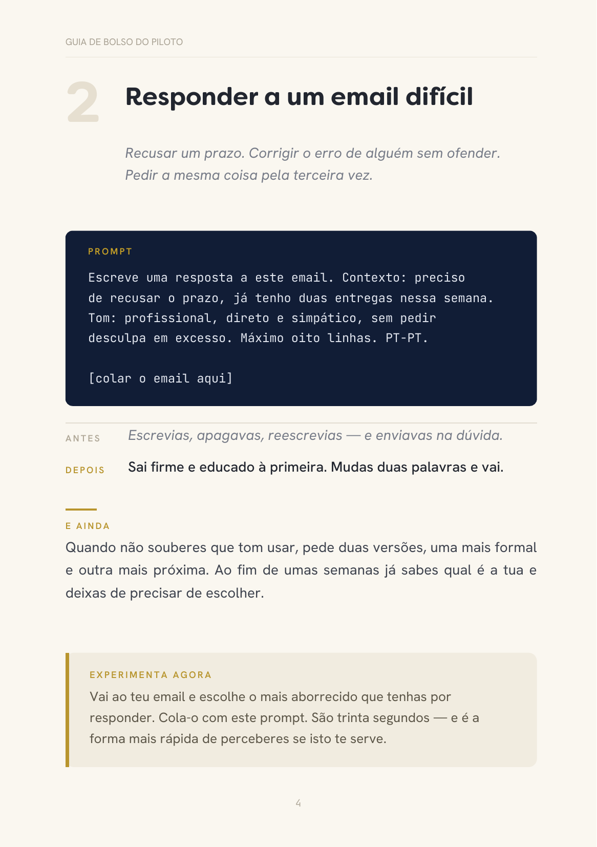 Página do guia: responder a um email difícil